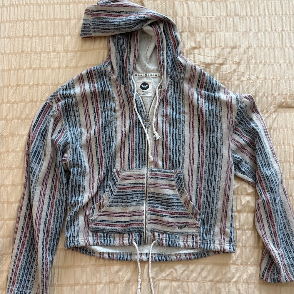 Roxy Cropped Striped Hooded Jacket with Front Pockets
